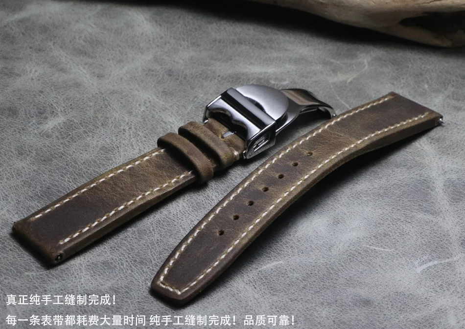 Vintage Brown Handmade Crazy Horse Leather Watchband strap 20mm 21mm 22mm Genuine Calf Leather Watch Band Strap For Tudor