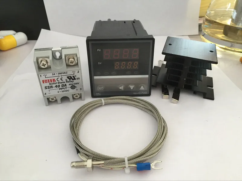 Digital PID 100-240VAC REX C700FK02-V*AN Temperature Controller 0-400C OUTPUT SSR+k 1M M6 Thermocouple+SSR40DA 40A+Heat Sink