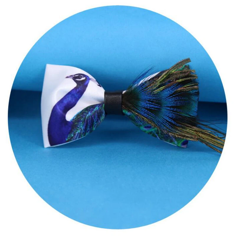 

RBOCOTT Men's Bow Tie Fashion Novelty Feather Bowtie Printed Blue Peacock Bow Ties For Men Wedding Party Gift Groom Accessories