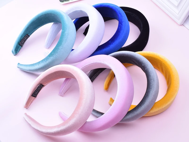 4cm Trendy Mode Samt Stirnband Frauen Breite Krone Fascinator Retro Hairband Mädchen Padded Haar Bands Haar Zubehör Werkzeuge – Detail 5