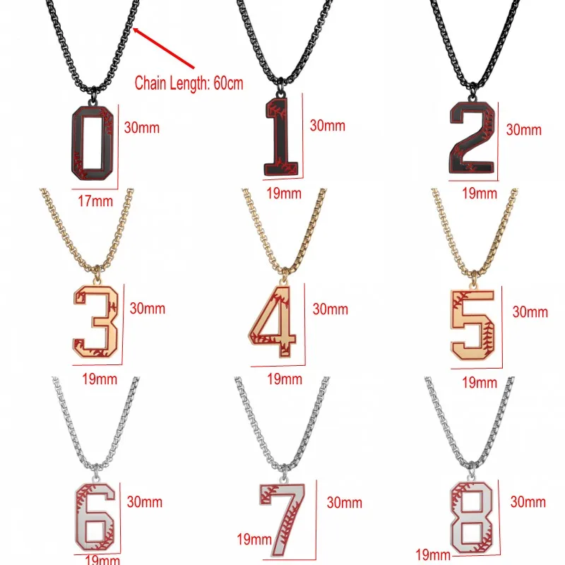 Stainless Steel 0-9 Number Baseball Pendant Necklace Charm Chain Choker For men Basketball Digital Necklace Fashion Jewelry Gift