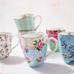 Royal English Pastoral Bone China Coffee Cups Large Capacity Ceramics Breakfast Milk Mug And Cup Free Shipping