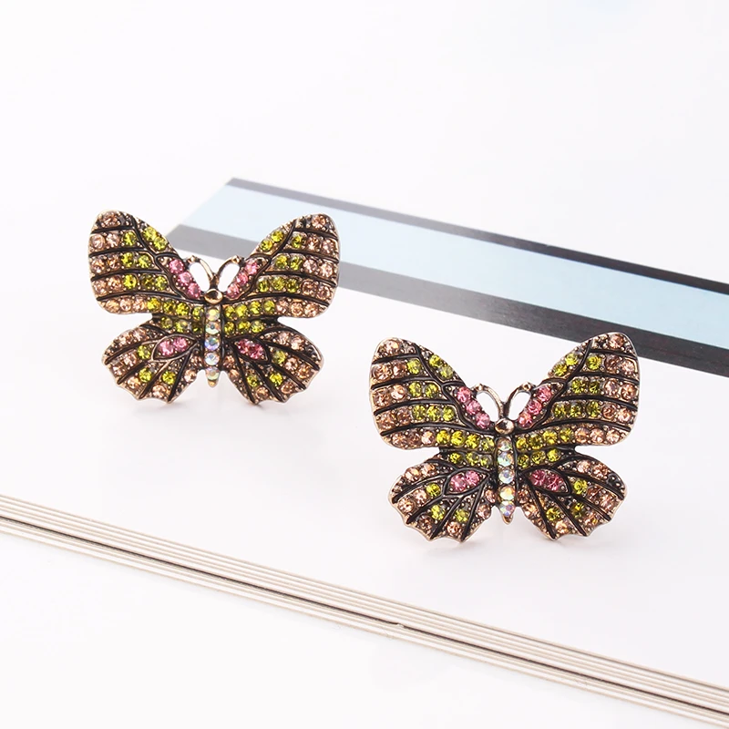 Vivid Like Colorful Crystal Butterfly Stud Earrings Gold Color Metal Elegant Women Earrings Christmas Gift Jewelry 2019