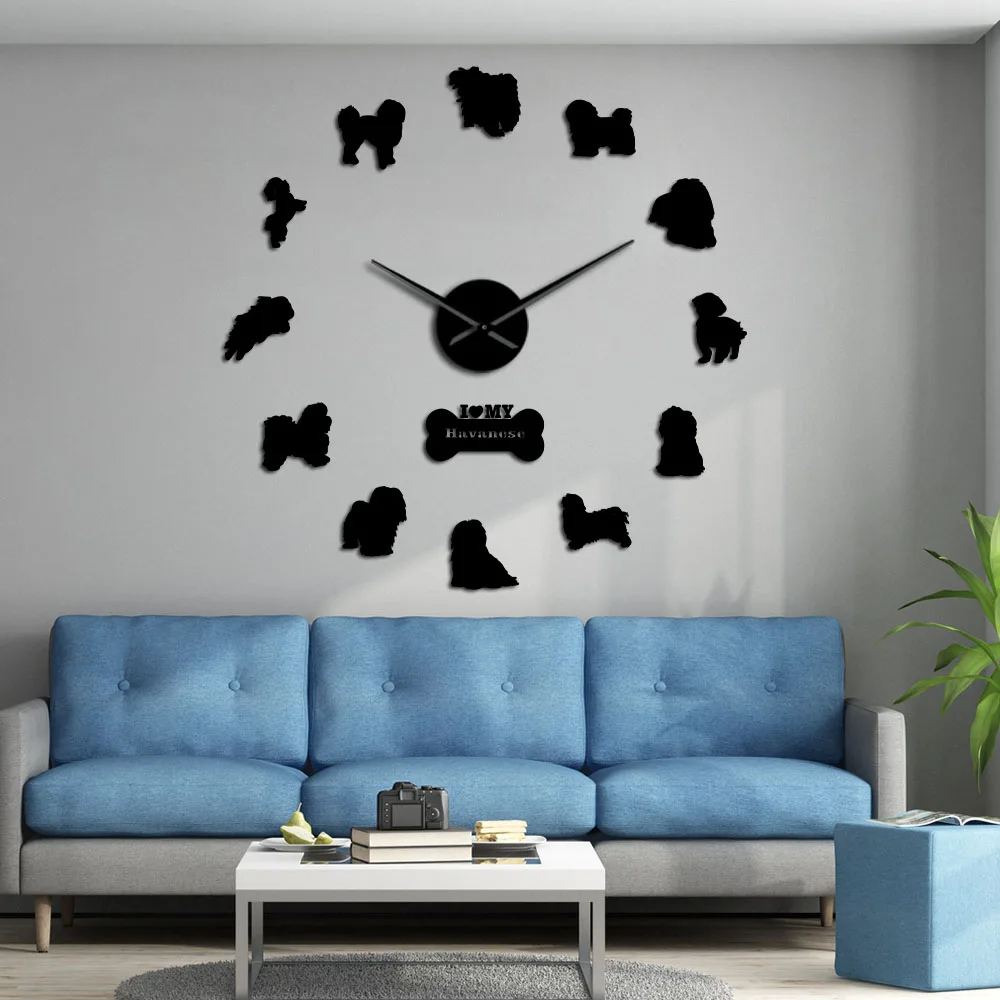 

Havanese Dogs Wall Clock Bichon Havanais DIY Stickers Home Decor Giant Hanging Mute Wall Clock Watch Bichon Havanese Owners Gift