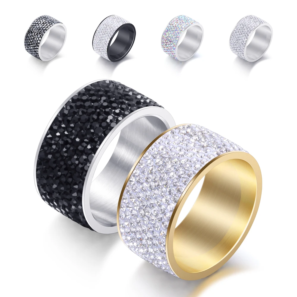 Mix Color 316L Stainless Steel 8 Row Crystal Pave Wedding Rings Birthday Gift Fashion Jewelry Rings for Girls Dropshipping