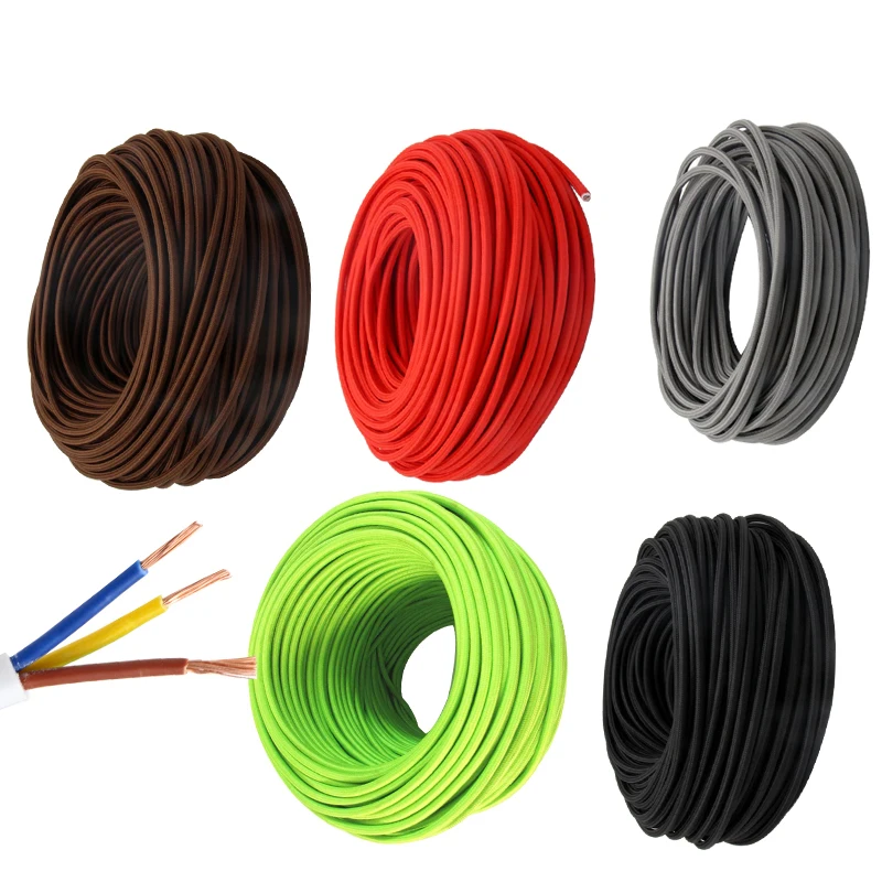 New 3 Core 0.75mm2 Fabric Cloth Covered Cable Vintage Light Cord 3 Wire Electrical Wire Textile Flexible Power Cord