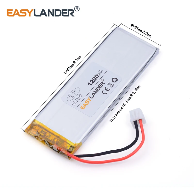 10pcs /Lot XHR-2P 2.54 652189 1200mAh 3.7V Rechargeable Lithium Li-ion Polymer Battery