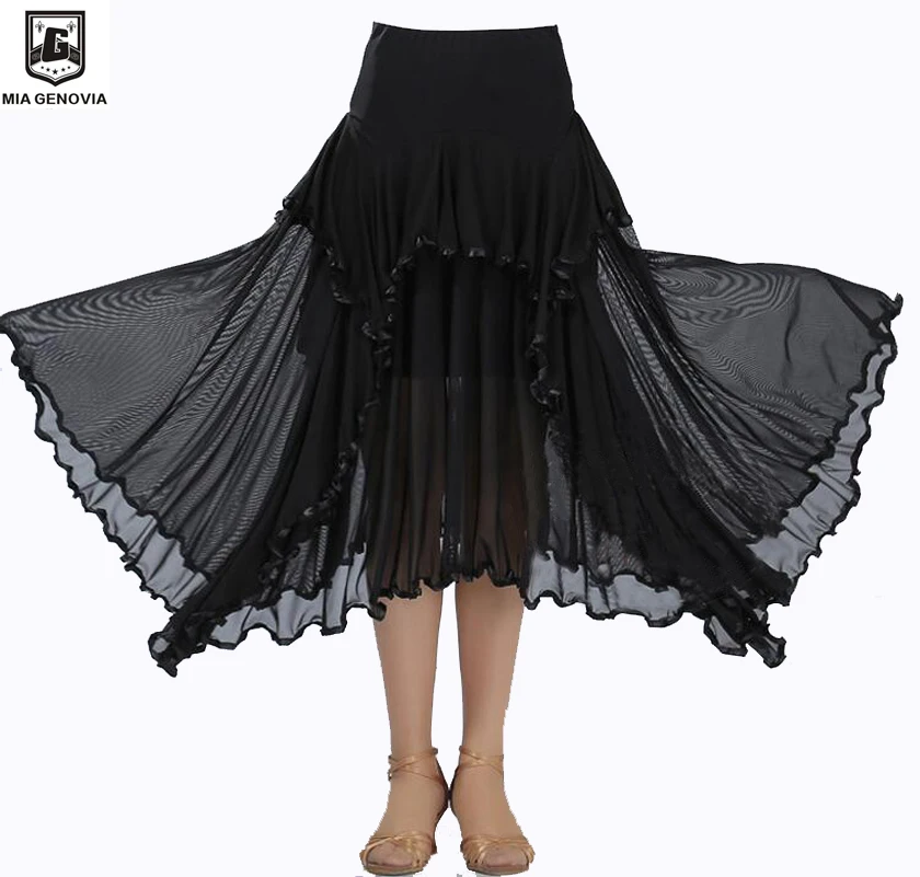 Women Irregular Dance Skirt Women's Modern Dance Ballroom Latin Tap Dancing Paso Doble Practice Costume Chiffon Skirts