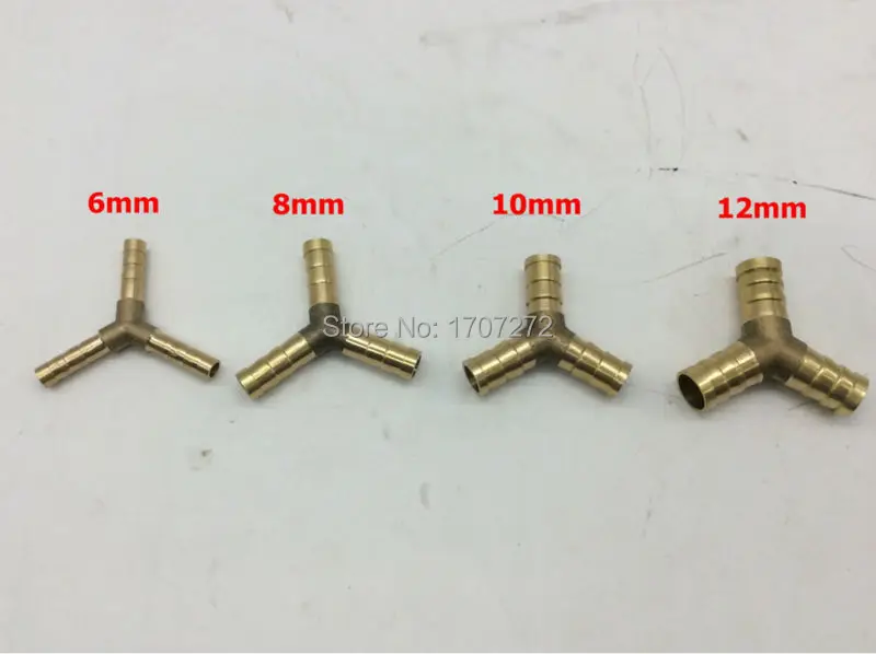 

free shipping (3pcs/lot) Brass Plumbing Fittings Tee Pagoda Leather Fittings Gas Pipes Shunt Branch 6mm 8mm 10mm 12mm