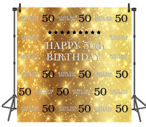 

10x10FT Gold Black Silver Happy 50 Birthday Sparkles Custom Photography Studio Backdrops Backgrounds Vinyl 3x3m