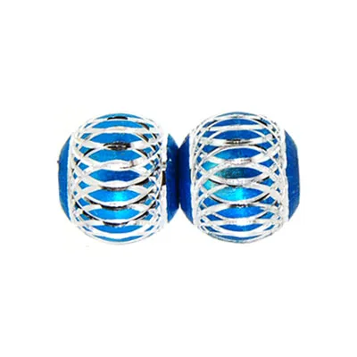 

Miasol 500 Pcs Blue 12 MM Aluminium Engraved Stripe Round Spacer Charm Beads For Diy Jewelry Making