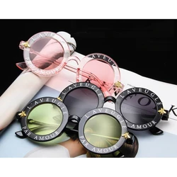 Fashion Trend Vintage Round Sunglasses Women Men Small Bee Ladies Sun glasses Eye glasses Party Eyewear Shades Personality UV400