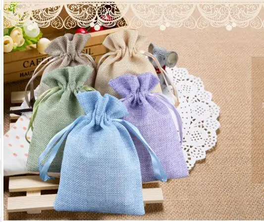 20 Pcs/lot 10x15cm Garden Natural Burlap Jute Sackcloth Pouches Fabric Linen Bags With Ribbon Drawstring Can Custom Print Logo