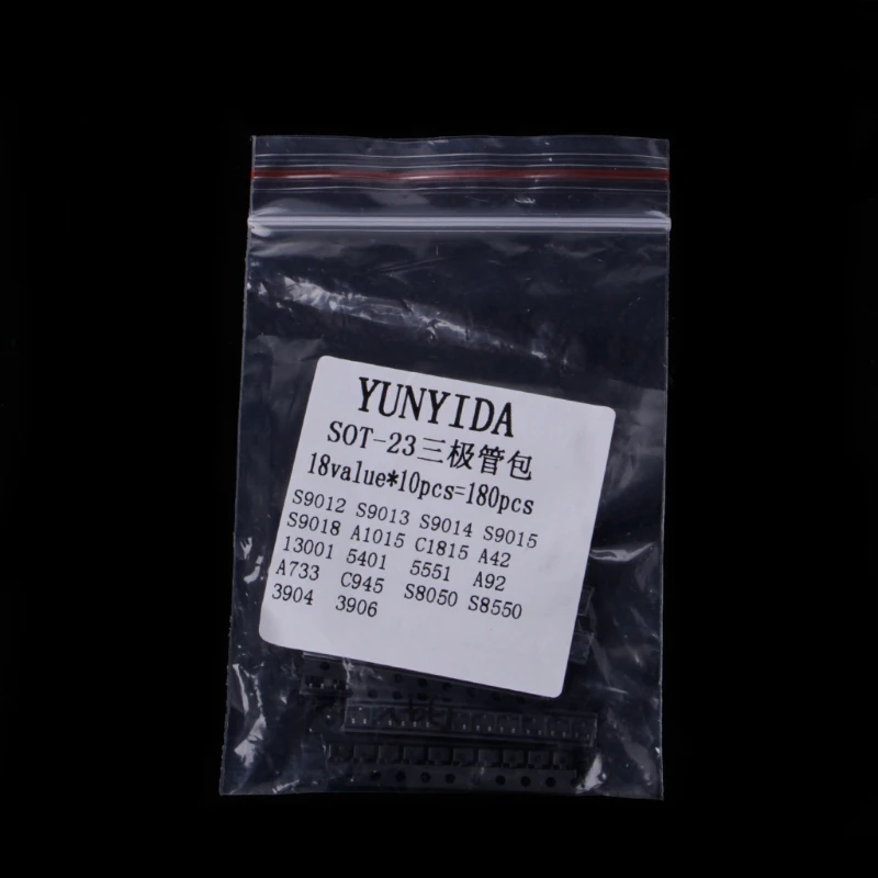 Роторный транзистор SMD 180 шт., 18 значений, набор транзисторов SOT-23 2N2222 S9013 S9014 S9015 S9018 SMD триодные транзисторы