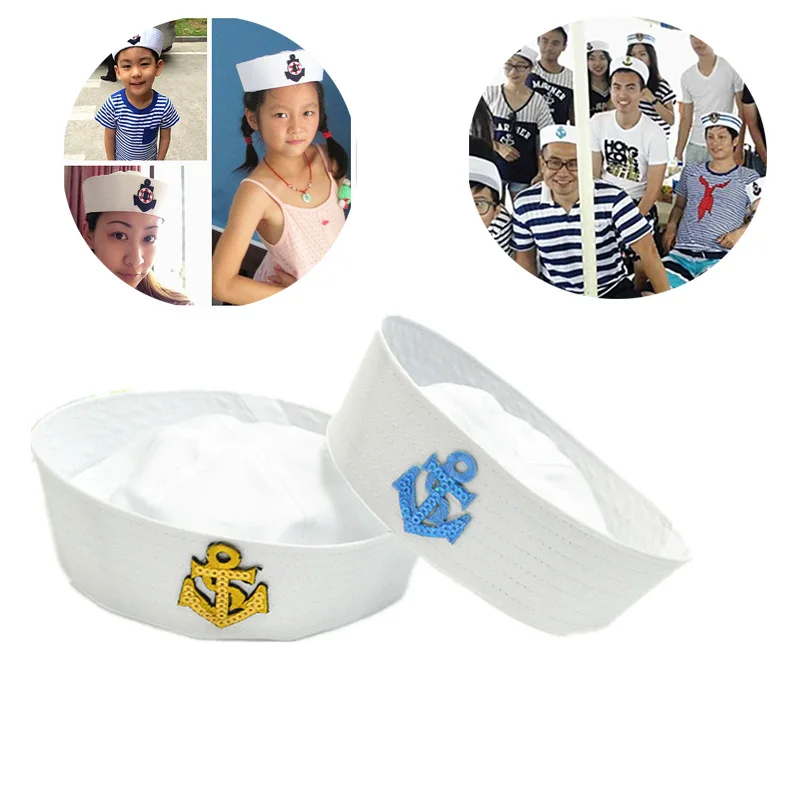 Military Hats For Adult Sailors Captain White Hat Navy Marine Cap Anchor Sea Boating Kids Children Party Cosplay Festival Hat