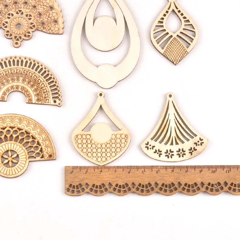 10pcs Natural Wooden fan Drop pentant Sector Handmade Diy Scrapbooking Craft earring Hanging Charms decoration MT1998