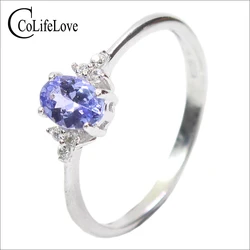 Fashion silver gemstone wedding ring for woman 4*6mm flawless natural tanzanite silver ring solid 925 silver tanzanite ring
