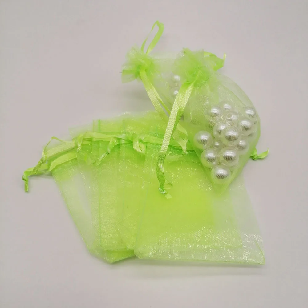 100pcs Organza Bags Fruit Green Organza Gift Bags For Jewelry Packaging Display Christmas Wedding Jewelry Storage Drawstring Bag