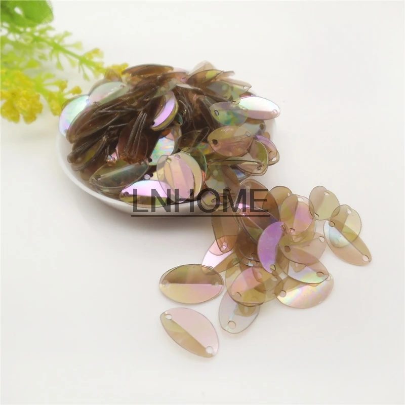 1000pcs 8*13mm Cup Oval Folded Sequins Horse Eyes Shape For Crafts Paillettes Sewing Accessories Coffee Brown Transparent