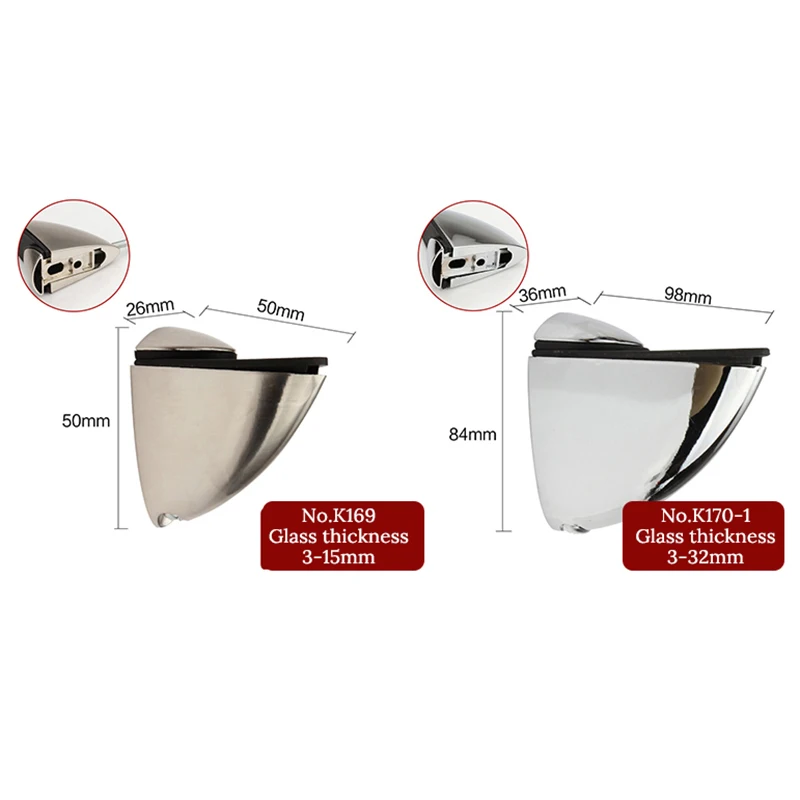 KAK Zinc Alloy Adjustable Glass Clamps Glass Plated Brackets Chrome Alloy Shelf Holder Support Clamp Holder For Glass Shelves