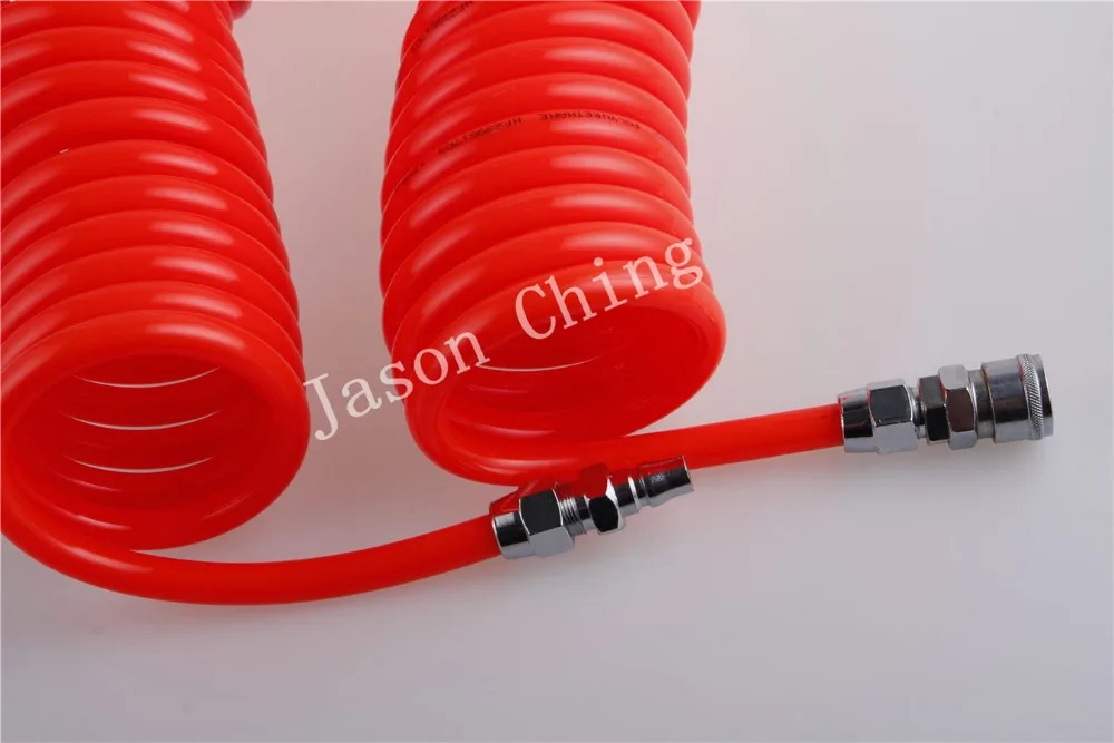 10mm(OD) x 6.5mm(ID) PU Recoil Air Tubing Pipe Hose 6/9/12/15M With Quick Connector RED