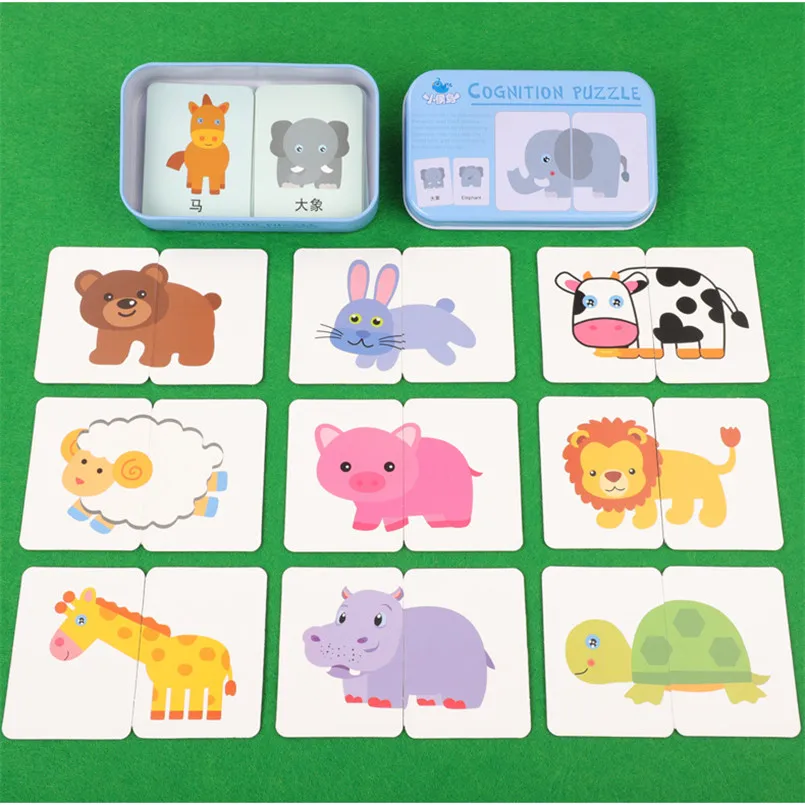 Baby Cognition Puzzle Toys Cartoon Car Animal Fruit Card Training Sets Pair Puzzles Matching Game Educational Toy for Children