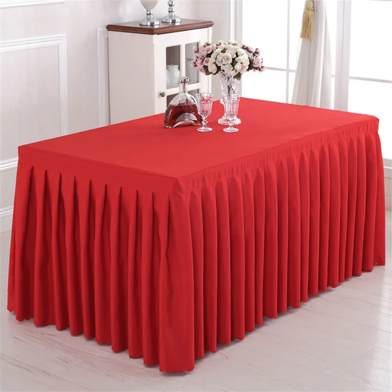 

Polyester white banquet table skirt for birthday wedding party table clothes lines table cover table skirting decoration