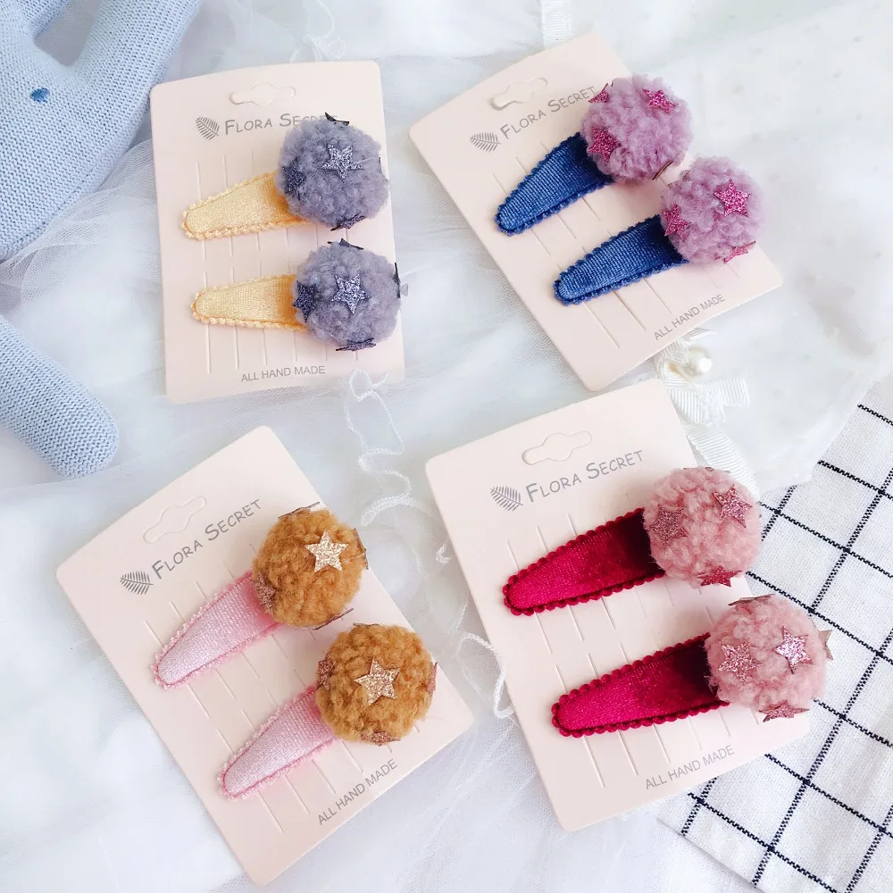 Boutique 12Pcs Fashion Cute Pom Pom Hairpins Solid Glitter Barrettes Snap Clips Princess Winter Headwear Hair Accessories