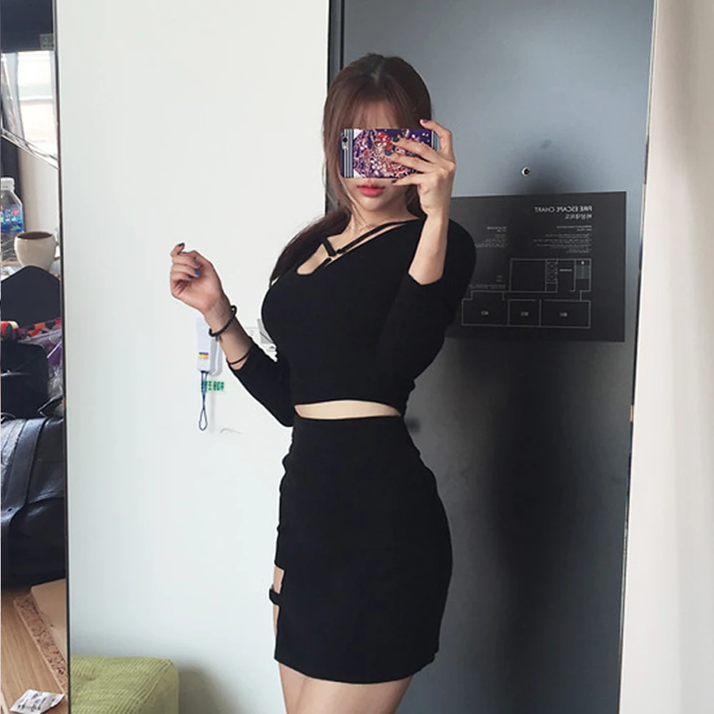 KLV Women Summer Harajuku Sexy Irregular High Waist Bandage Skirt Female Black Gothic Mini Bodycon Short Skirt Slim Clubwear