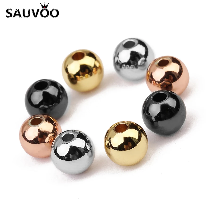 

SAUVOO 50pcs Bulk Rose Gold Rhodium Black Color Copper Small Round Beads 4mm 5mm 6mm for Jewelry Making Findings Accessories