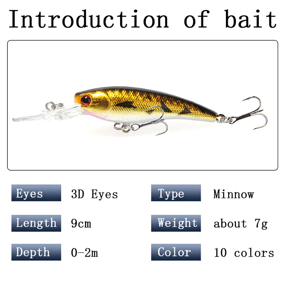 10pcs minnow Fishing lure hard baits set 10 colors  9cm 7g