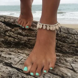 Bohemian Handmade Simple Metal Beads Shell Pendants Stretch Bracelets Anklets For Women's Seaside Travel Vacation Sexy Jewelry