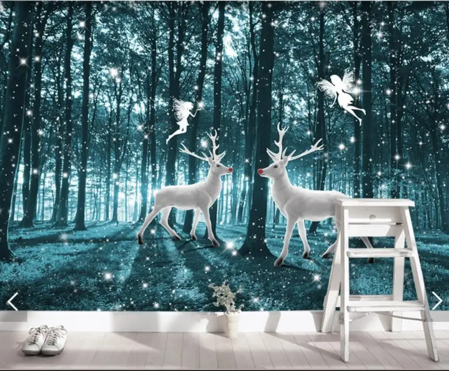 

European Wall Mural Deer Forest paper Murals Paper 3D Art Painting Papel De Parede Canvas Pintado 3d Custom