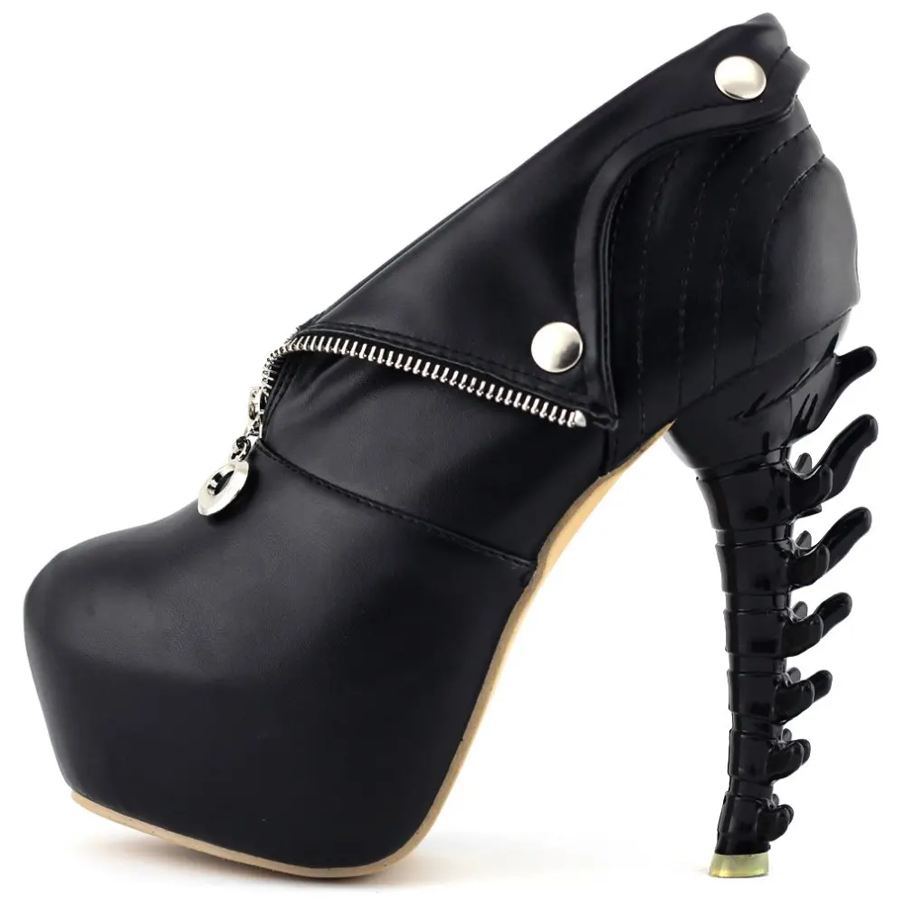 LF40605 Black/White Zip High-top Bone High Heel Platform Ankle Boots