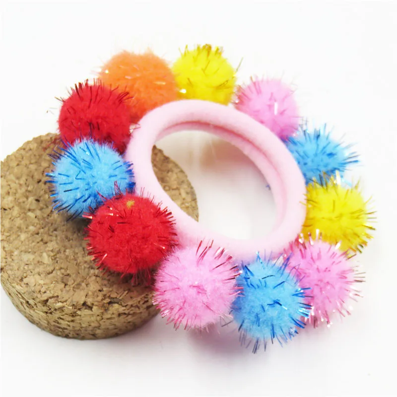 1PCS Pretty Candy Full Hair Balls Elastic Hair Bands For Girls Handmade Bow Headband Scrunchy Kids Hair Accessories For Women