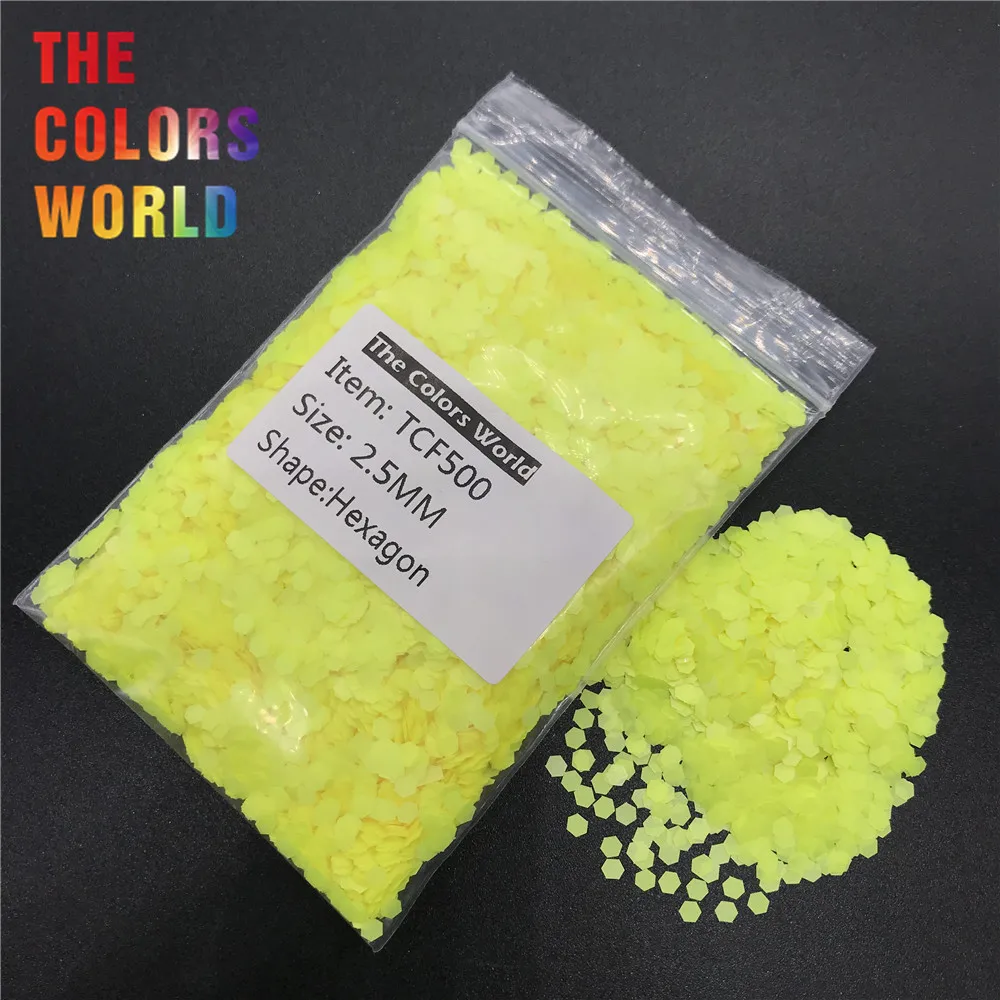 TCF500 Hexagon Shape Neon Matte Yellow Color Solvent Resistant Nails Glitter Nail Art Decoration Henna Tattoo Face Glitter DIY