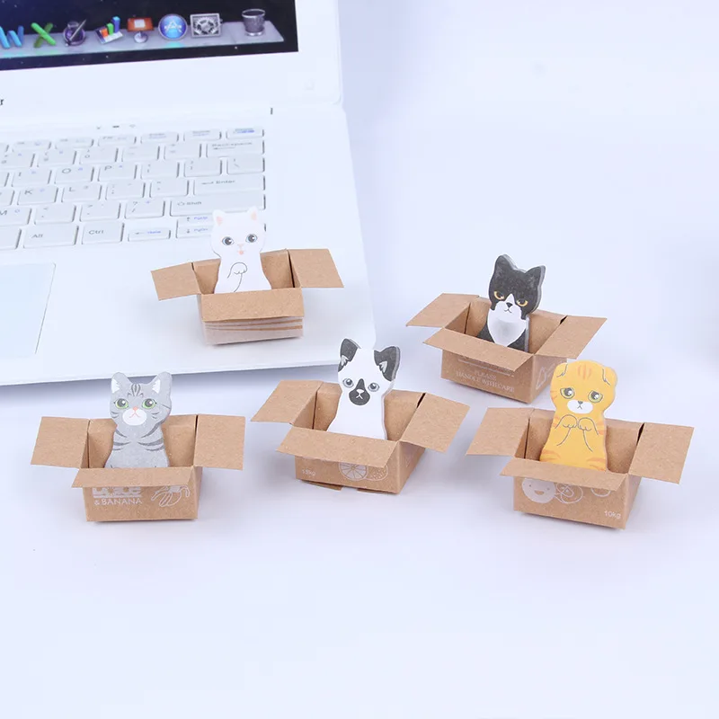 Creative Cute 3D Kawaii Cat Dog Box Stickers Student Gift Stationery Office School Supplies Memo Pad Scrapbooking 1 Pcs