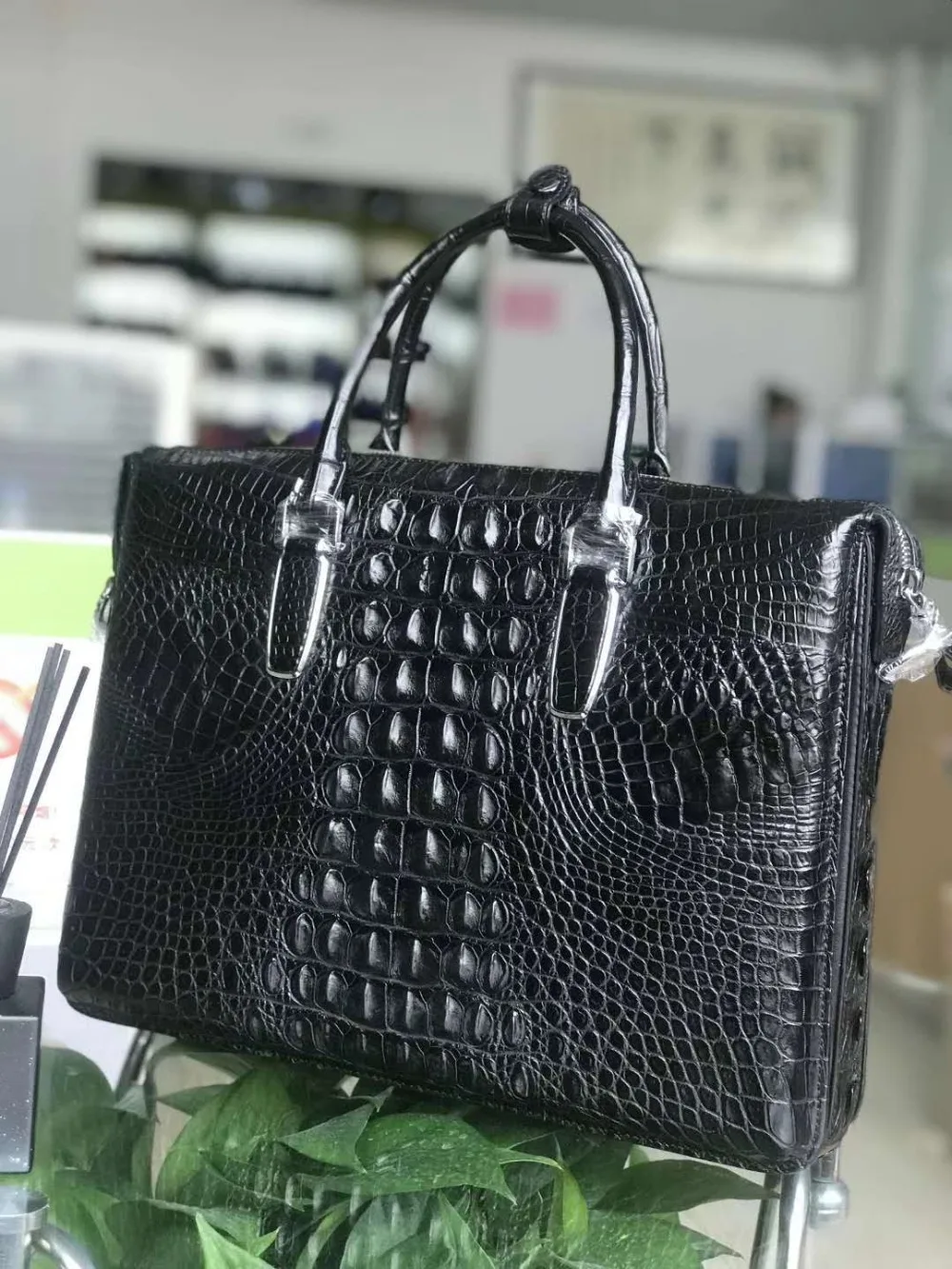 Mallette d'affaires en cuir de tête de crocodile véritable pour hommes, sac pour ordinateur portable, sac officiel, couleur bleue, livraison gratuite, 100%