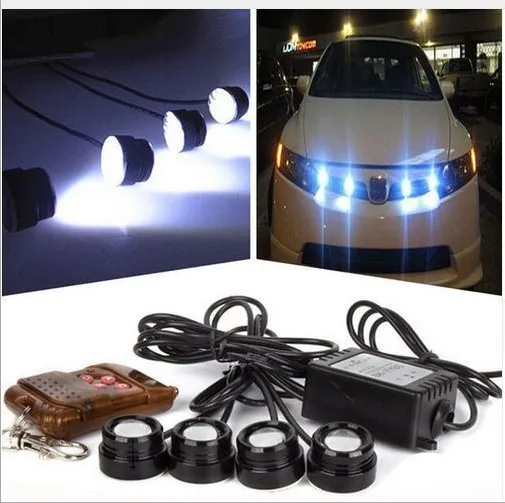 

FUGSAME led drl 4*12W strobe flash eagle eye LED car light with Remote control 100% waterproof DRL warning light bulb white