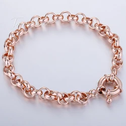 6mm Womens Bracelet 585 Rose Gold Color Rolo Link Chain Sailor Clasp Bracelet Jewelry 18cm 20cm 23cm 25cm HGB212