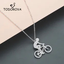 Todorova Bicycle Riding Cycling Men Necklace Figure Bike Rider Necklace Sport Jewelry Gift Male Stainless Steel Chain Necklace