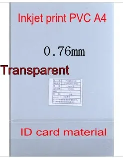 Transparent ID Cards Printing Material Blank Inkjet Print PVC Sheets A4 50sets Double Side Print 0.76mm Thick