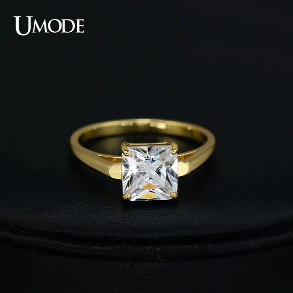 UMODE Yellow Gold Color 2.25ct Princess Cut Square Cubic Zirconia Engagement Rings For Women Wedding Rings Gifts UR0134A