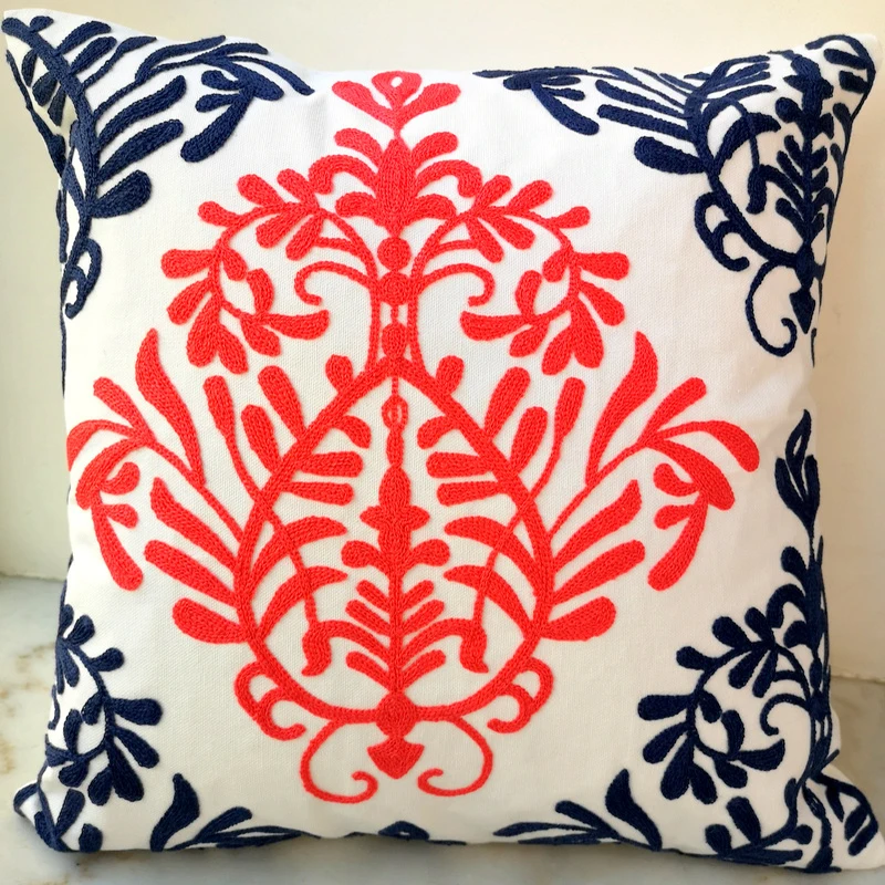 Red Navy Cushion Cover Flower Vine Embroidery Pillow Case with For Sofa Bed Simple Home Decorative 45x45cm Sofa Bed