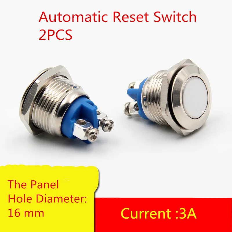 2PCS  YT1021B   The Metal Push Button Switch  hole diameter16 mm  Automatic Reset Switch Current 3A  Silver Contact Free Shiping