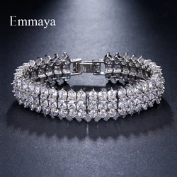 Emmaya Luxury Crystal 3 Rows Bracelet Zircon Silver Color Bangles For Women Pulseiras Bijoux Femme Bridal Wedding Jewelry