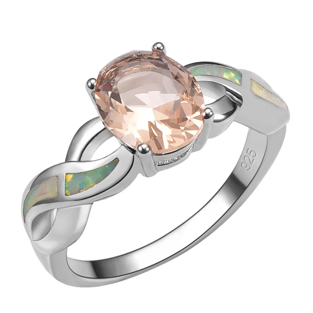 

Morganite With White Fire Opal 925 Sterling Silver Ring For Woman Size 6 7 8 9 10 R1432