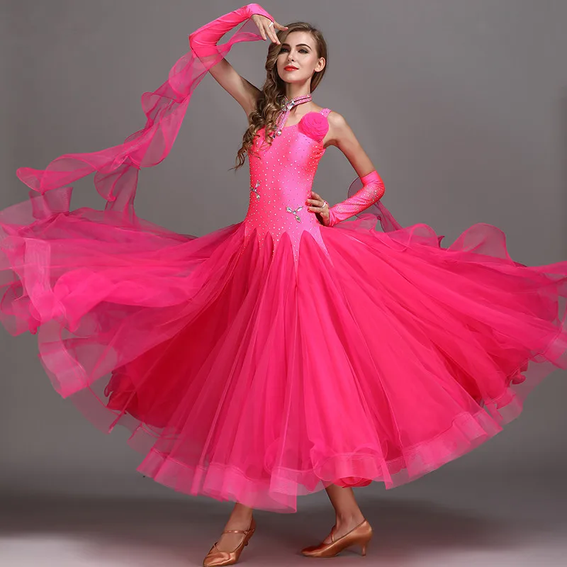 Diamant Ballkleid Ballsaal Kleider Latin Frauen Internationalen Standard Tanz Kleid für Ballsaal Tanzen Rose Damen Dance Kleid