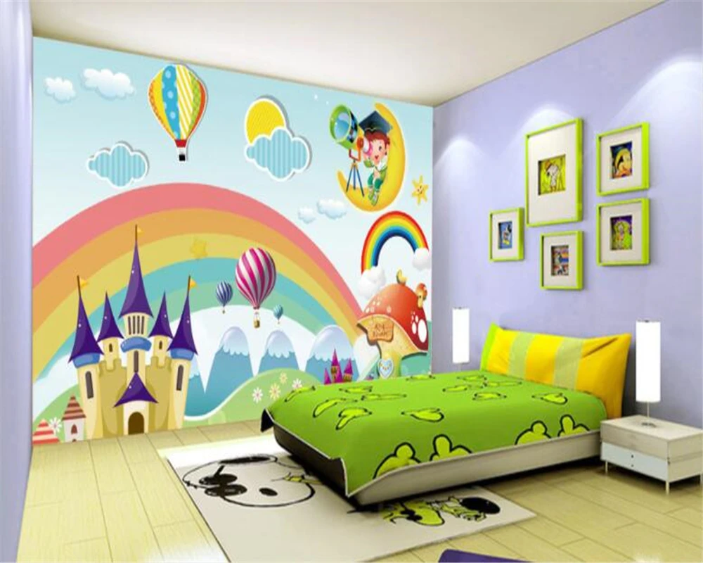 Beibehang Custom Wallpaper Kids Room Mural Rainbow Castle Cartoon Backdrop Kids Room Mural wallpaper for walls papel de parede