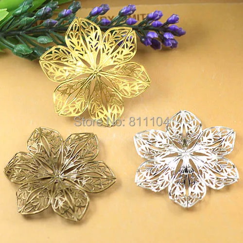 40mm Multi-color Plated Brass Metal Blank Circle 3D Filigree Flower Links Wraps Connectors DIY Jewelry Findings Connectors